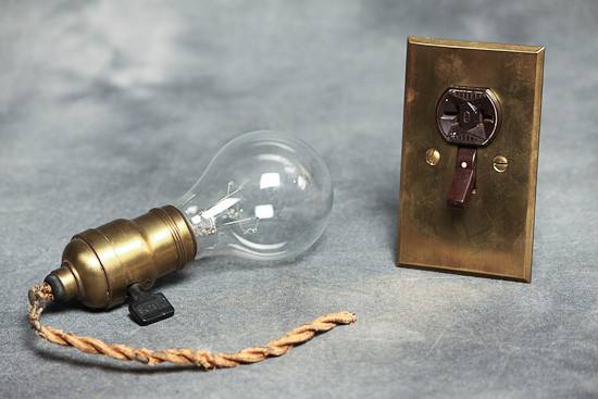 Combination Electrical Switch Receptacle, with a key brass lamp socket & lamp